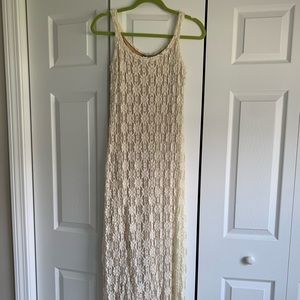 White and Tan Maxi Dress
